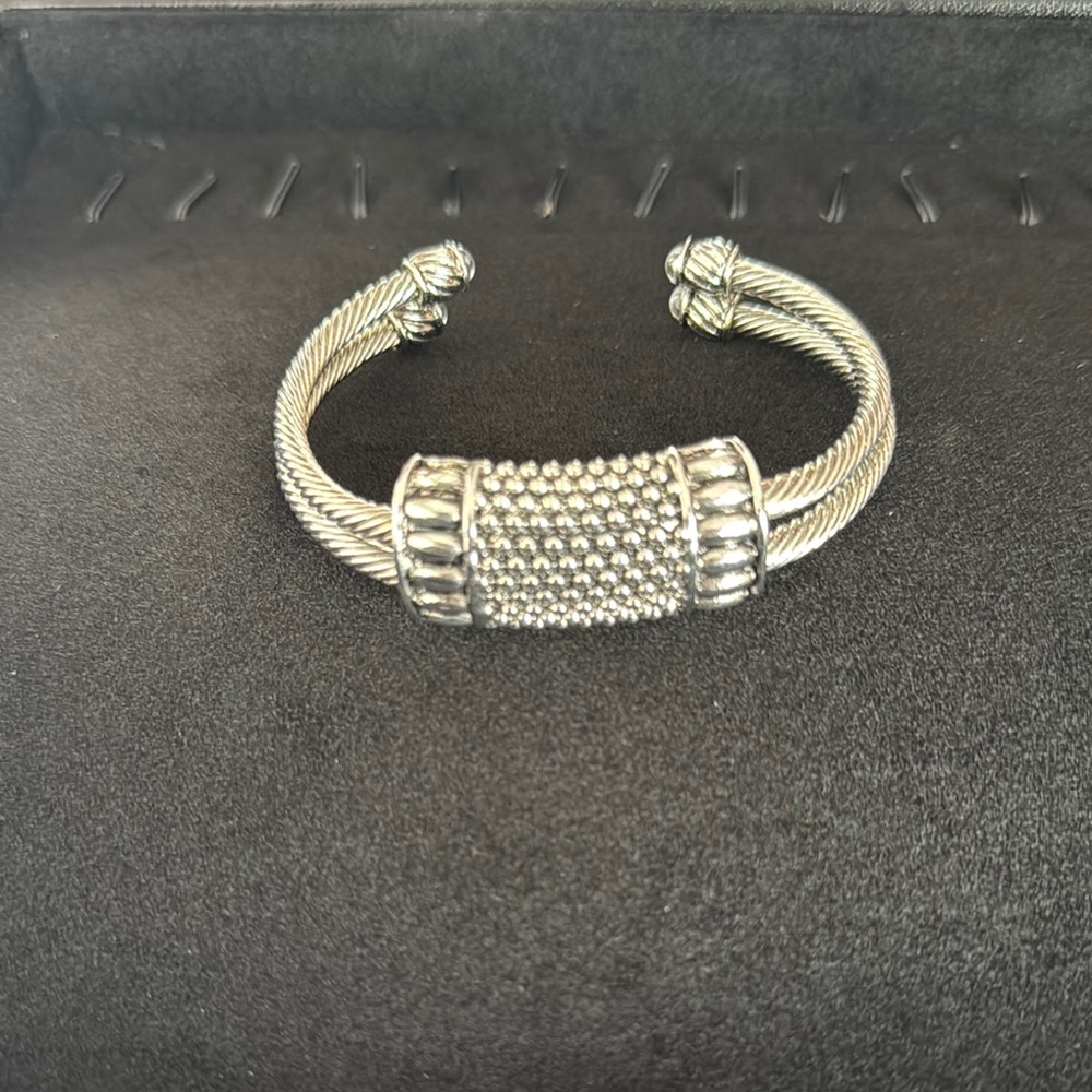 Silver tone Textured Open Cuff Bracelet